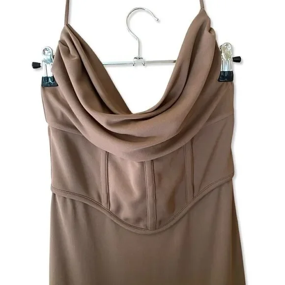 LPA Thalia Corset Midi Dress Mushroom nude brown boned bustier stretch  Revolve Dresses